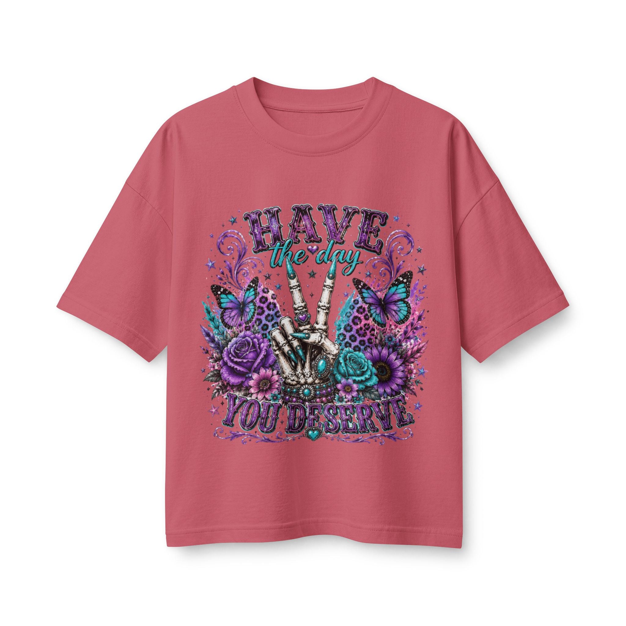 Have the Day You Deserve Graphic Tee — Floral Peace Sign Women’s T‑Shirt