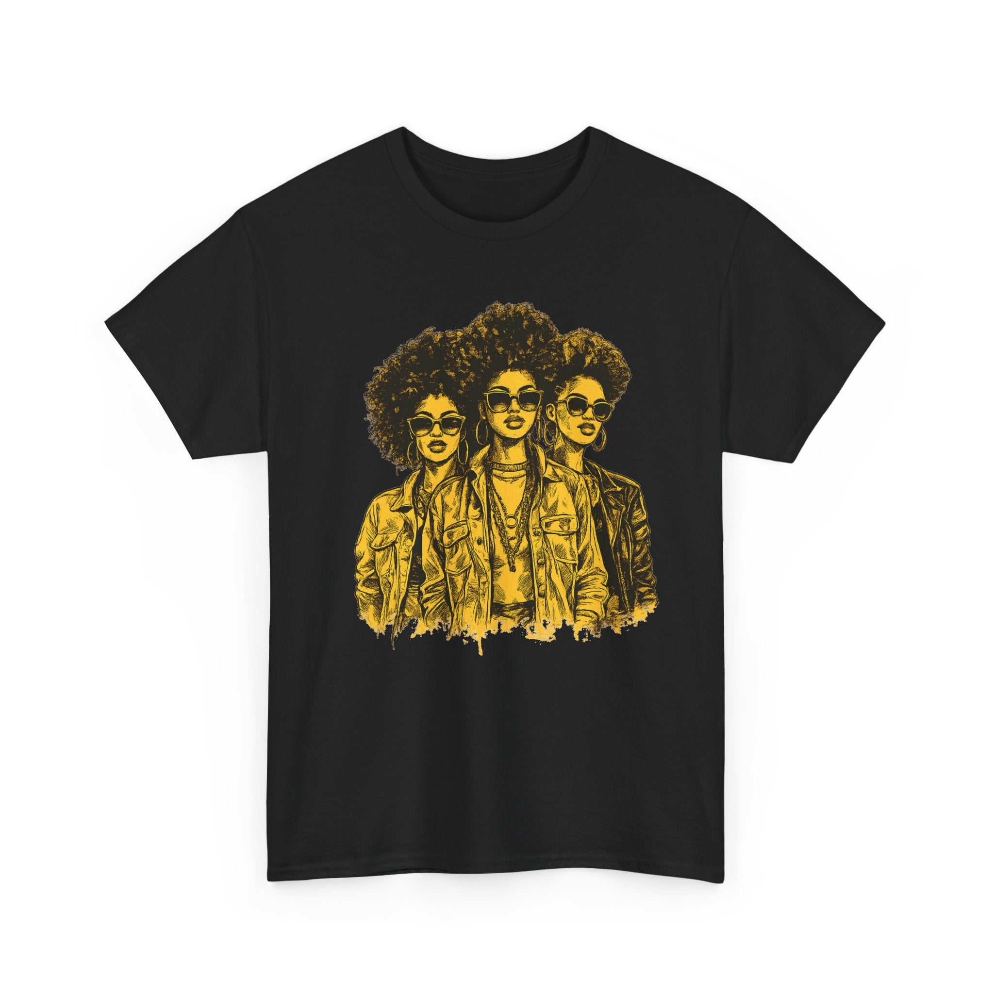 Afro Trio Graphic Tee — Vintage Bold Black Women Portrait T‑Shirt