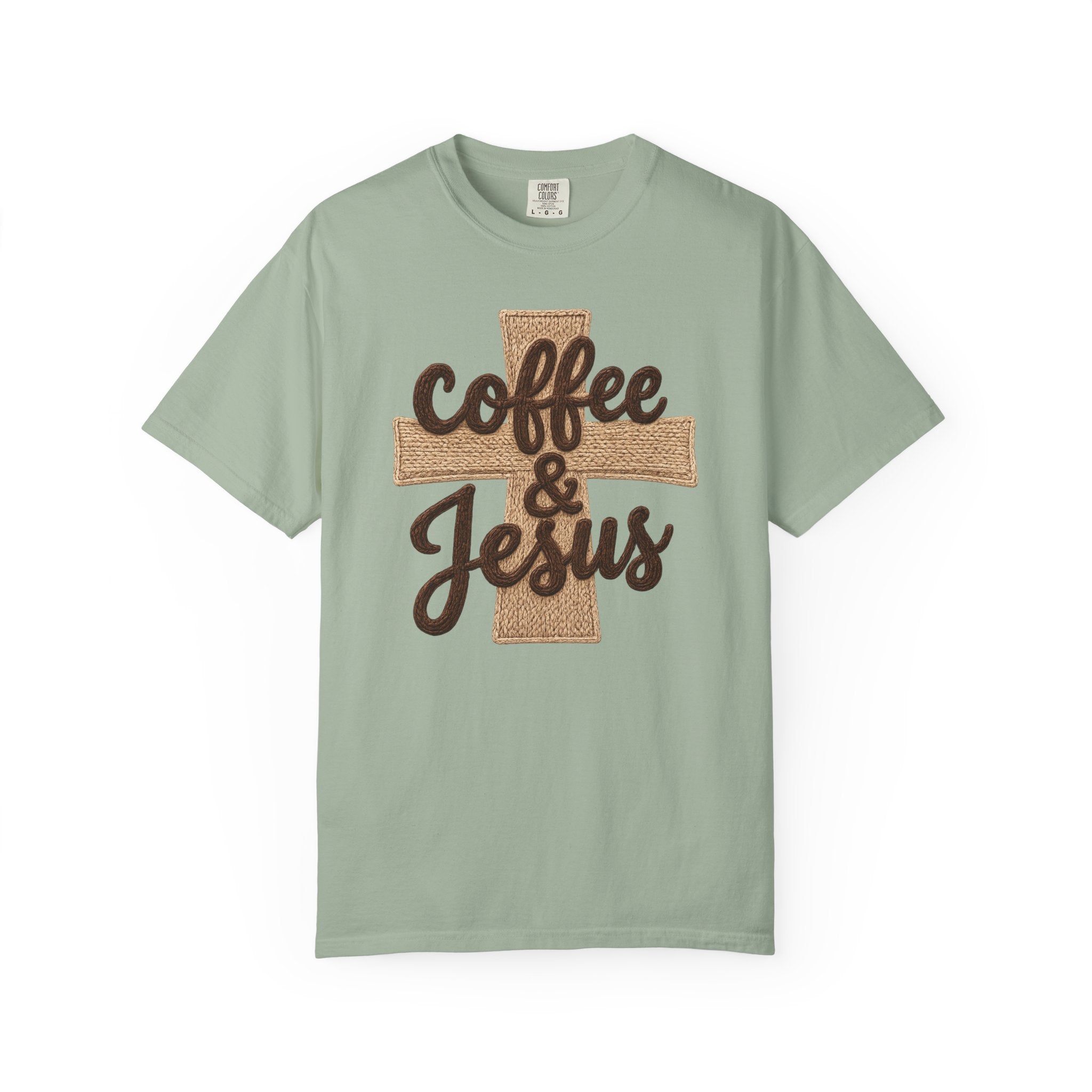 Coffee & Jesus T-Shirt — Christian Faith Graphic Tee with Cross