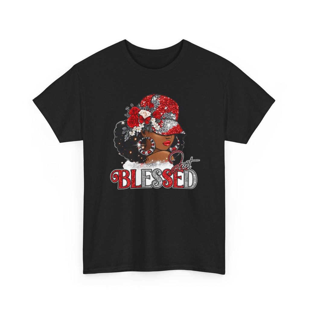 Blessed Afro Woman Graphic Tee — "BLESSED" Floral Headwrap Cotton T‑Shirt