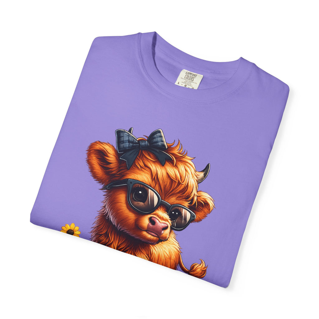 Cute Highland Calf T‑Shirt — Cool Sunglasses Cow with Flowers