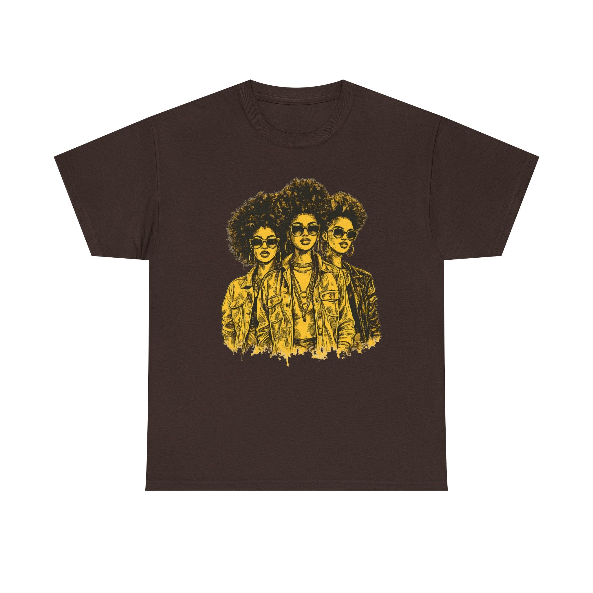 Afro Trio Graphic Tee — Vintage Bold Black Women Portrait T‑Shirt
