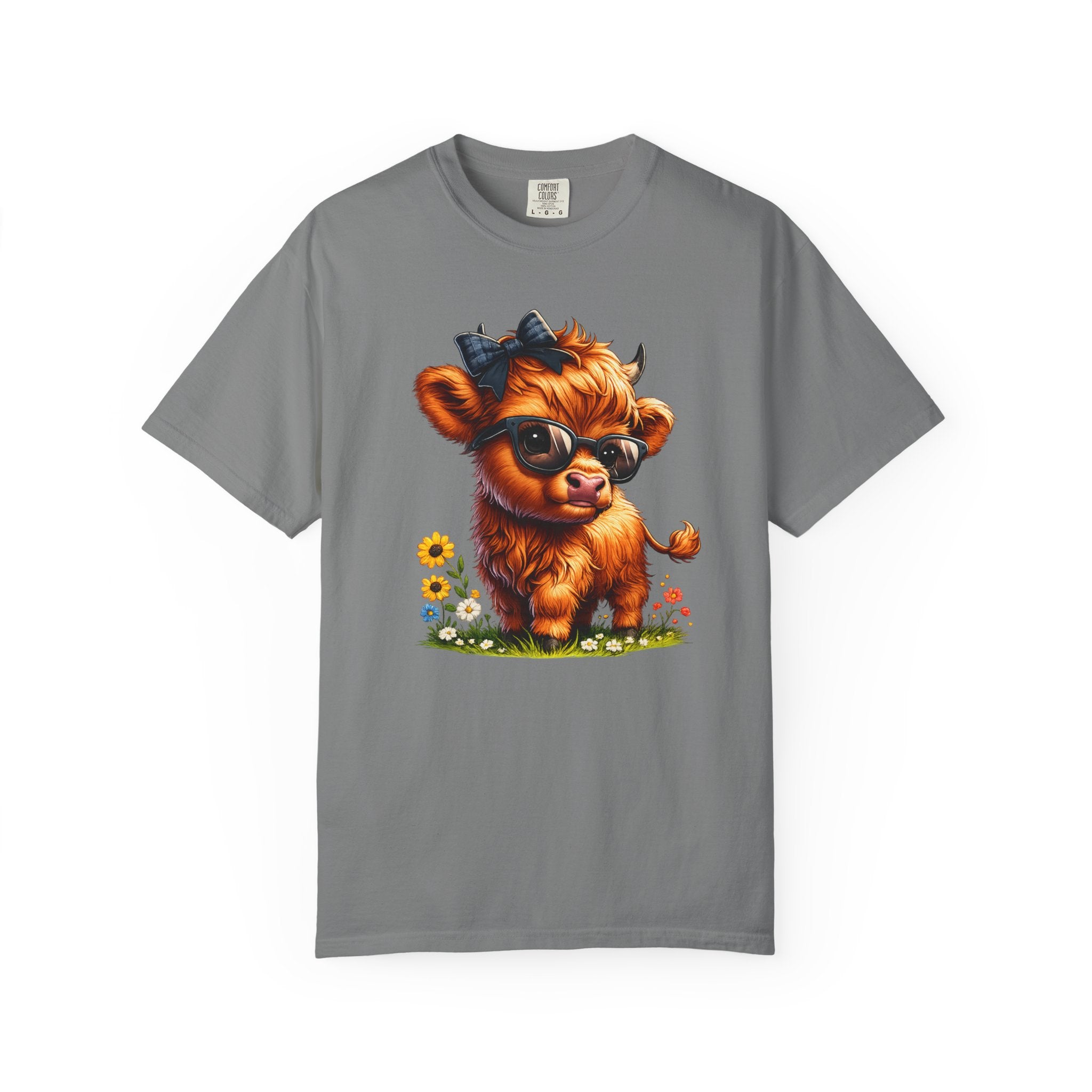 Cute Highland Calf T‑Shirt — Cool Sunglasses Cow with Flowers