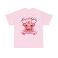 Breast Cancer Awareness Tee — "Save the Girls" Pink Highland Cow Shirt