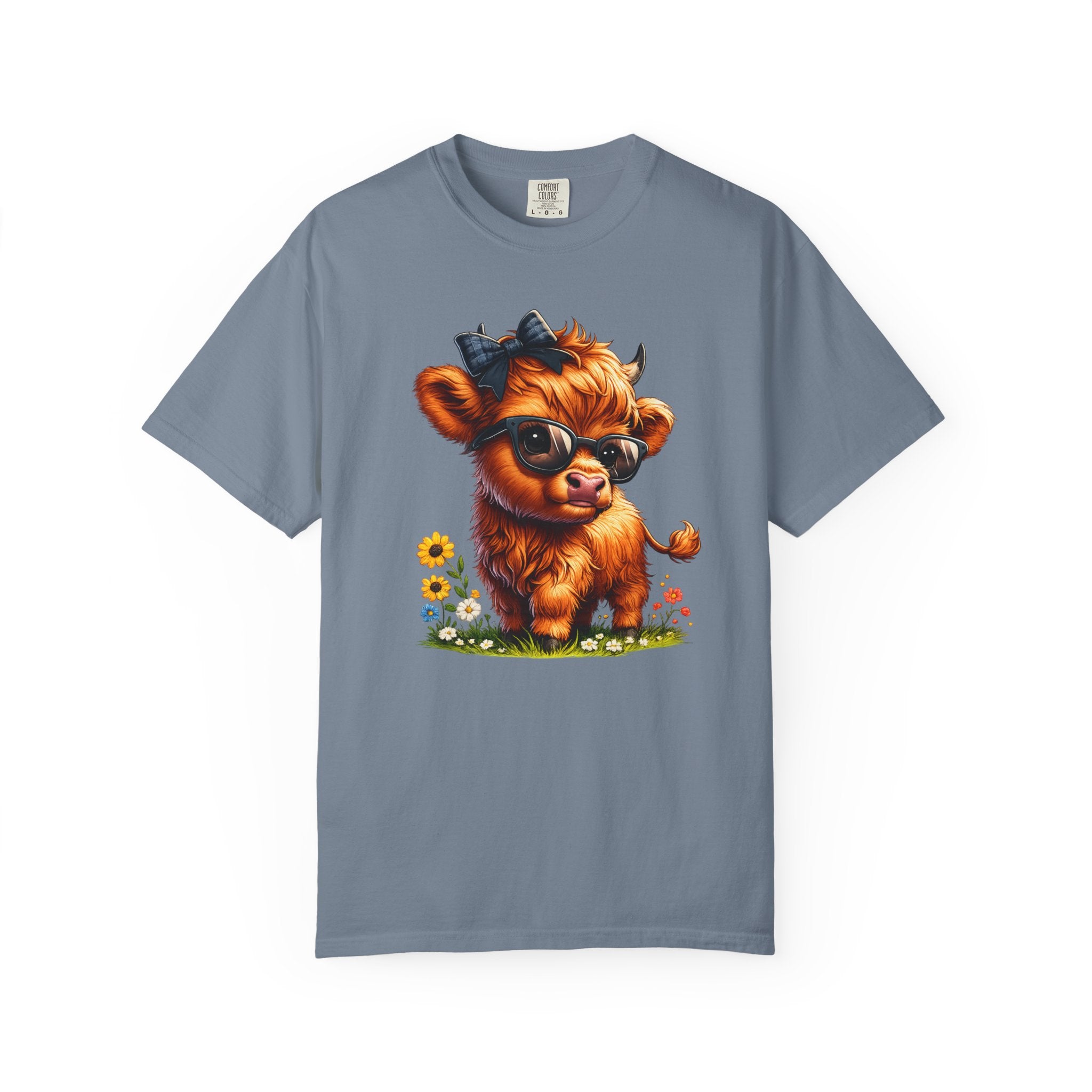 Cute Highland Calf T‑Shirt — Cool Sunglasses Cow with Flowers