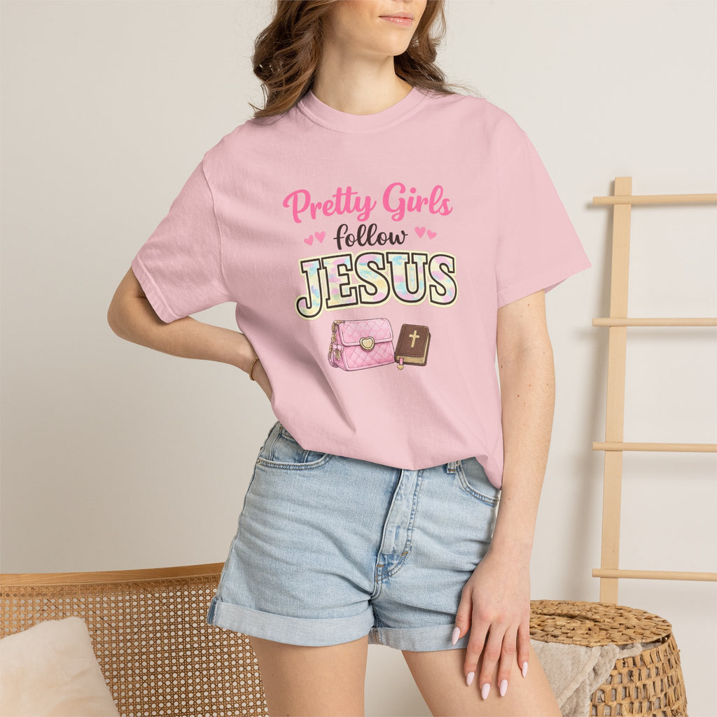 Pretty Girls Follow Jesus T-Shirt — Pink Faith Graphic Tee