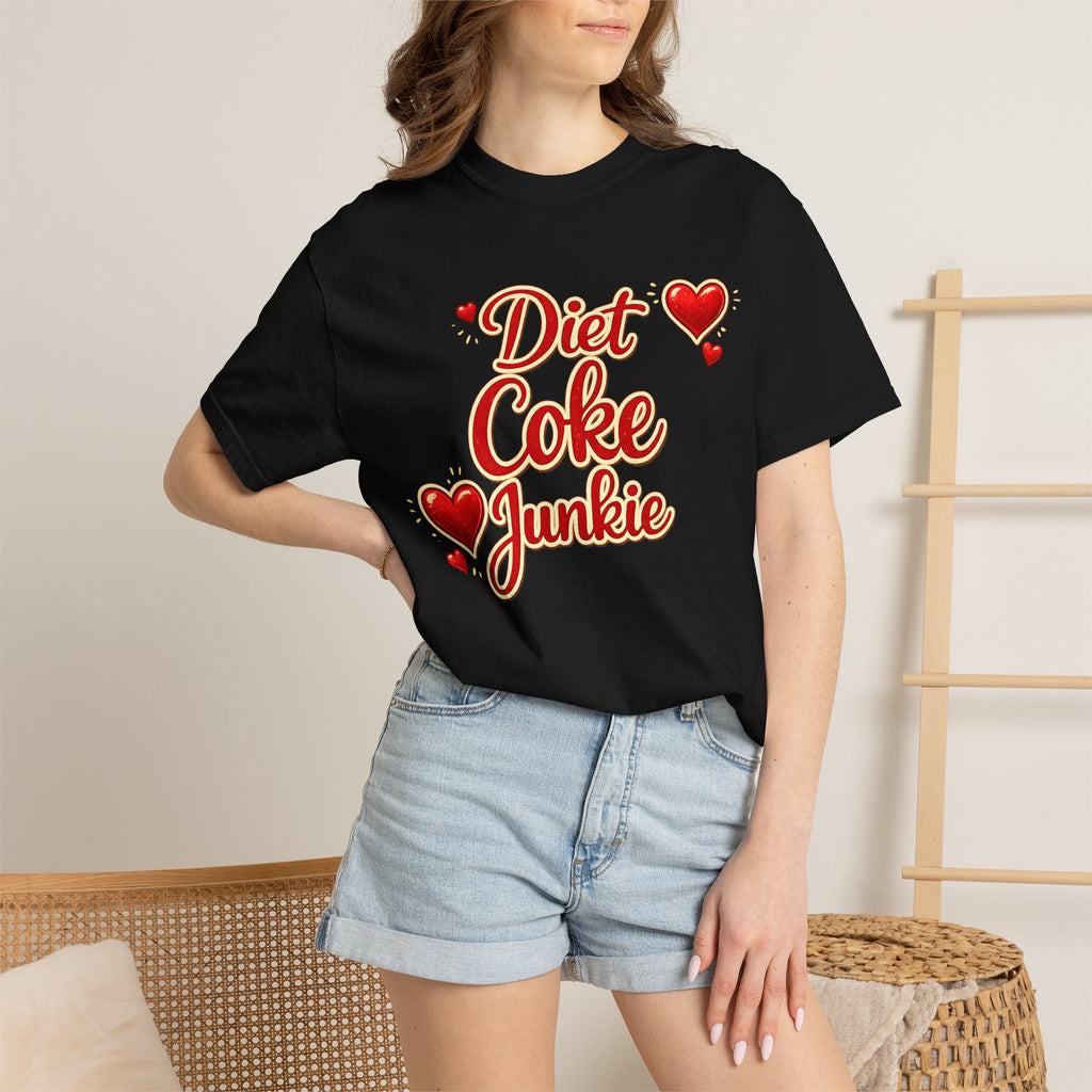 Diet Coke Junkie T‑Shirt — Retro Script Heart Graphic Tee