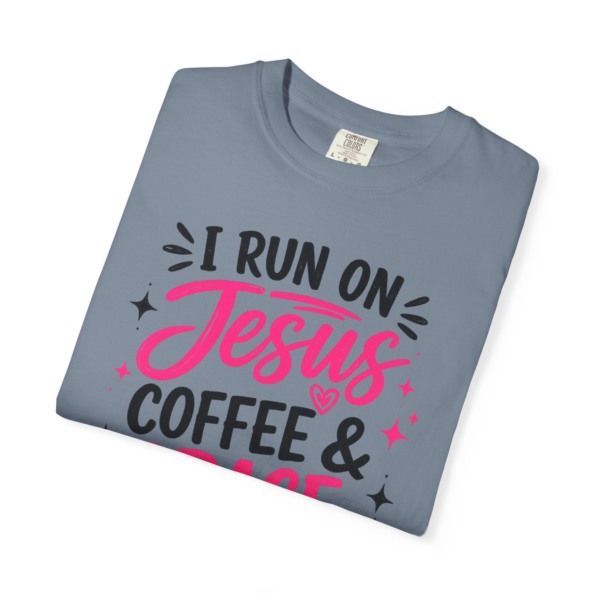 Christian Graphic T-Shirt - "I Run on Jesus, Coffee & Grace" Faith Tee