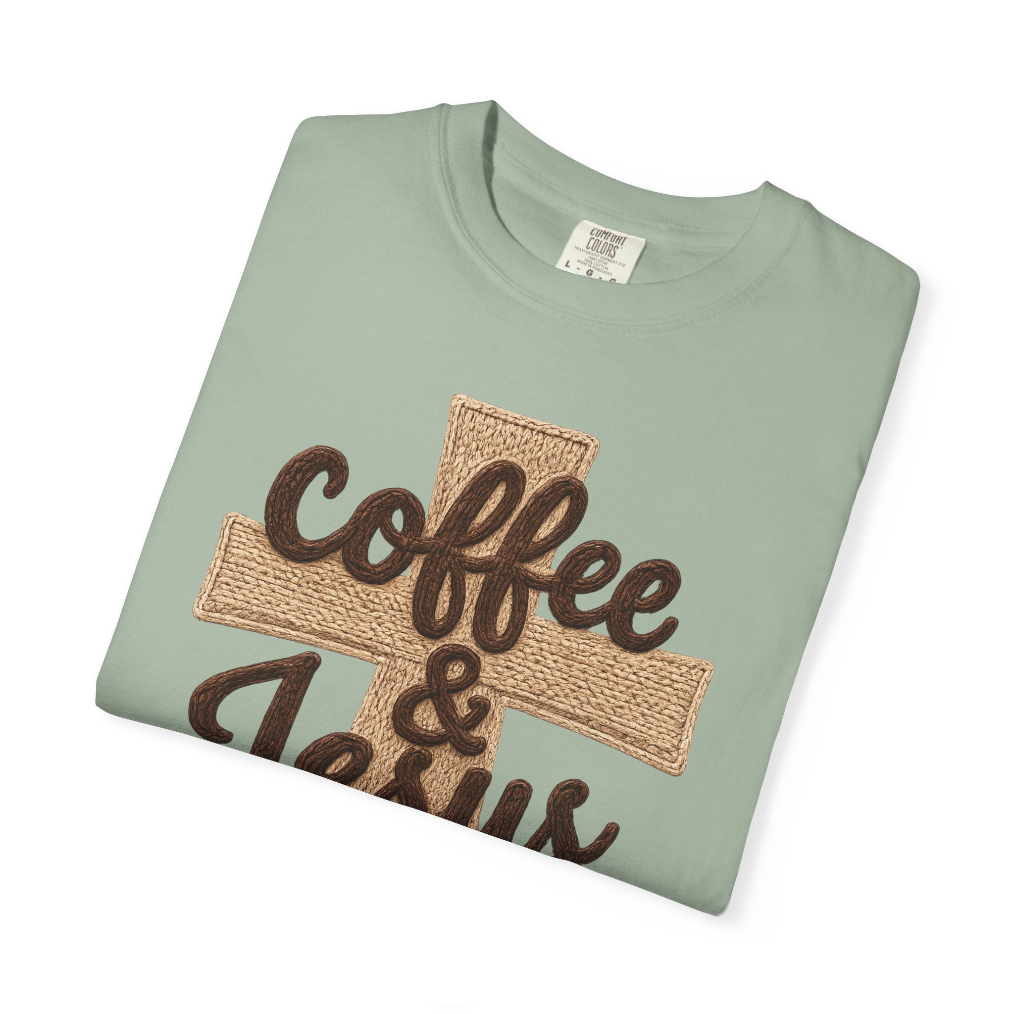 Coffee & Jesus T-Shirt — Christian Faith Graphic Tee with Cross