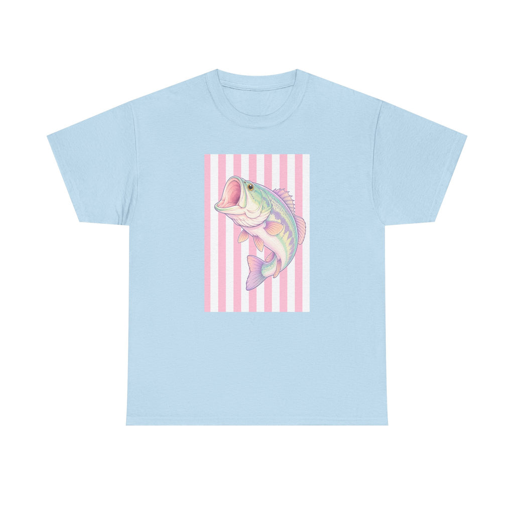 Pastel Bass Tee — Retro Striped Fishing Shirt