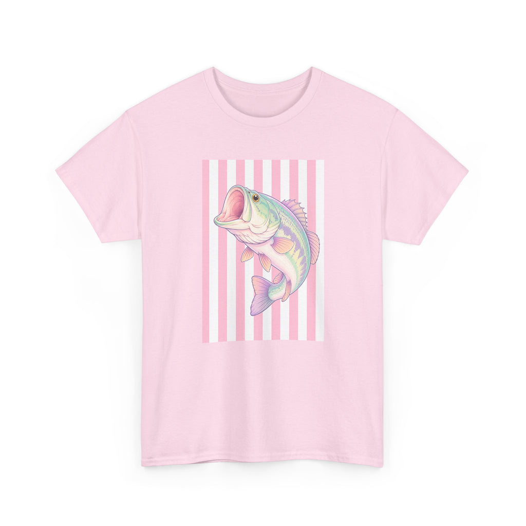 Pastel Bass Tee — Retro Striped Fishing Shirt