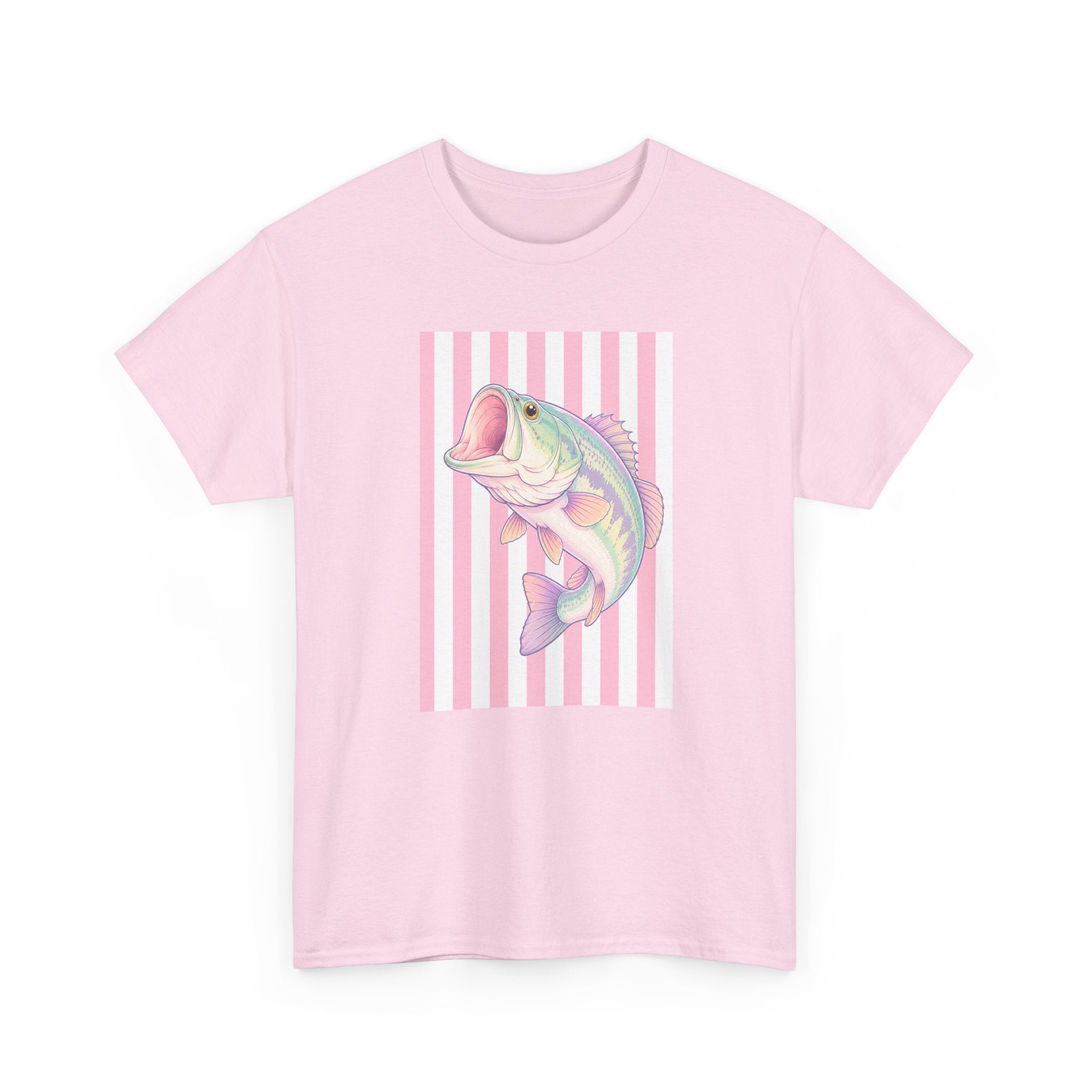 Pastel Bass Tee — Retro Striped Fishing Shirt