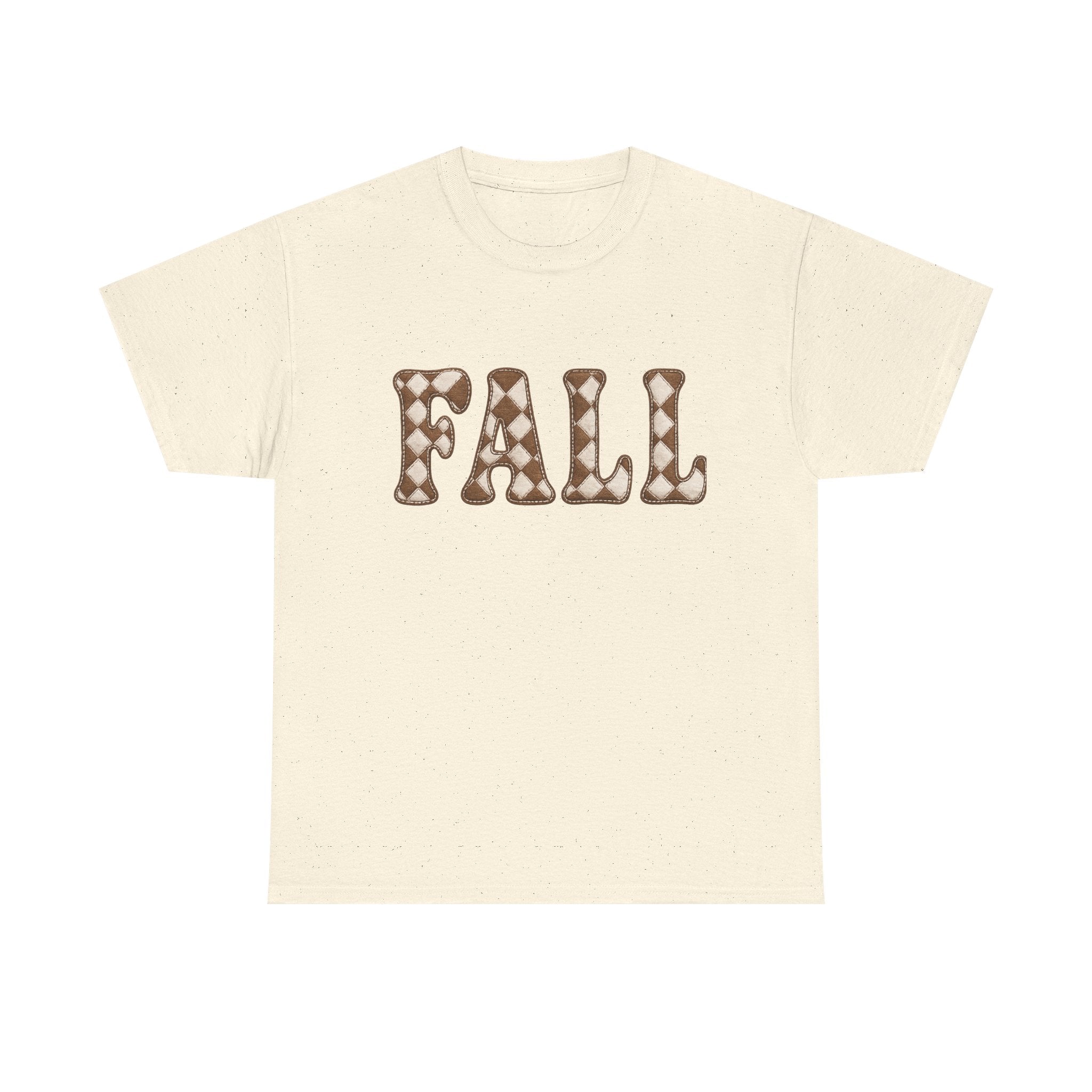 Fall Pumpkin Pattern T-Shirt — Cozy Autumn Tee with 'FALL' Lettering