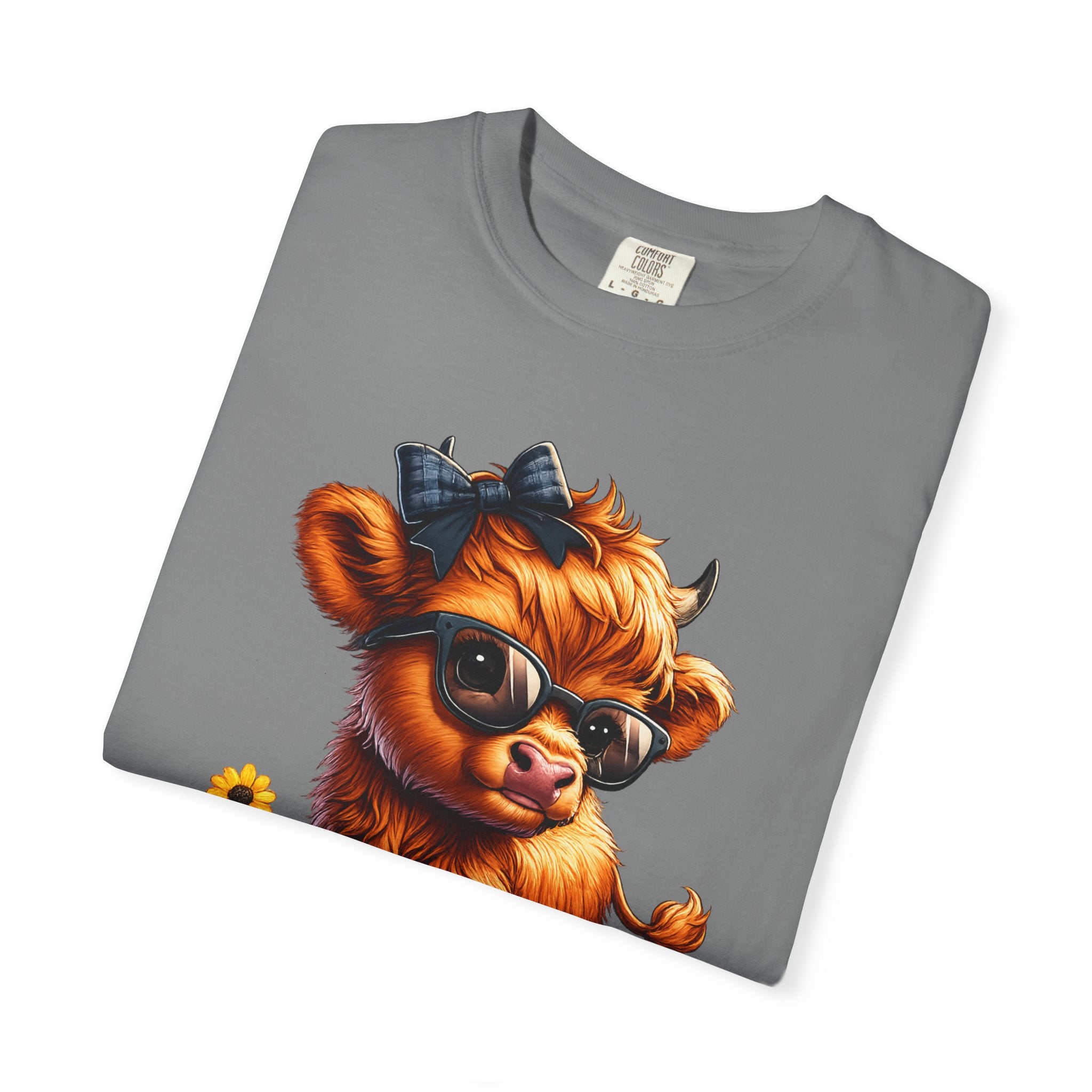 Cute Highland Calf T‑Shirt — Cool Sunglasses Cow with Flowers