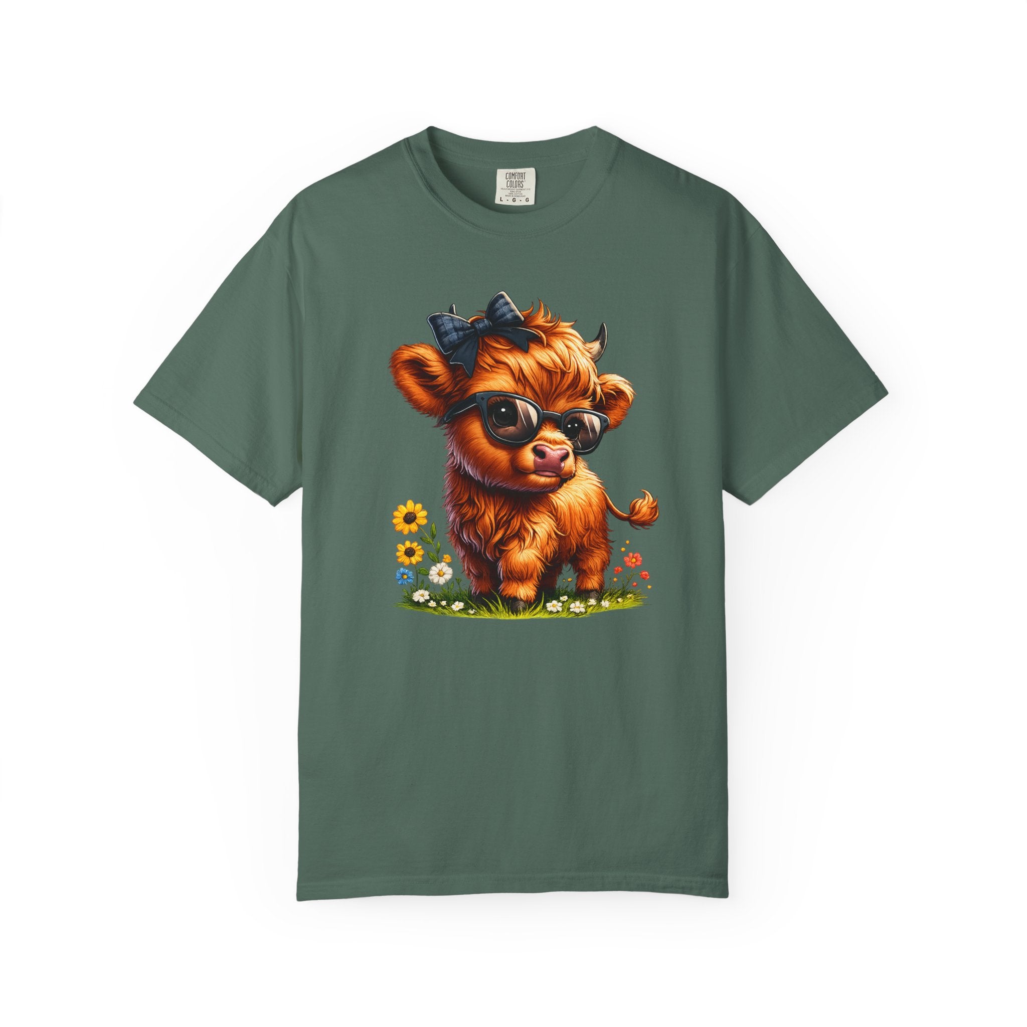 Cute Highland Calf T‑Shirt — Cool Sunglasses Cow with Flowers