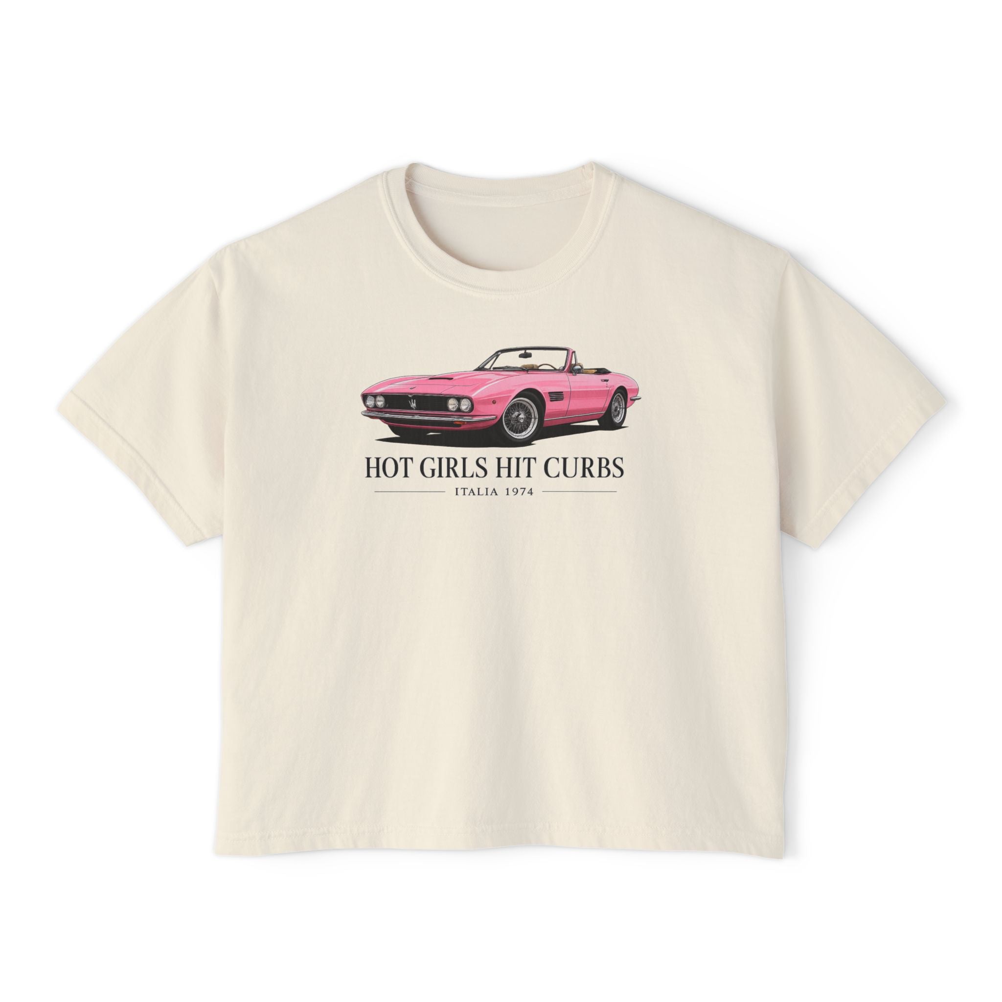 Women's Boxy Tee — 'Hot Girls Hit Curbs' Pink Convertible Graphic Crop Top