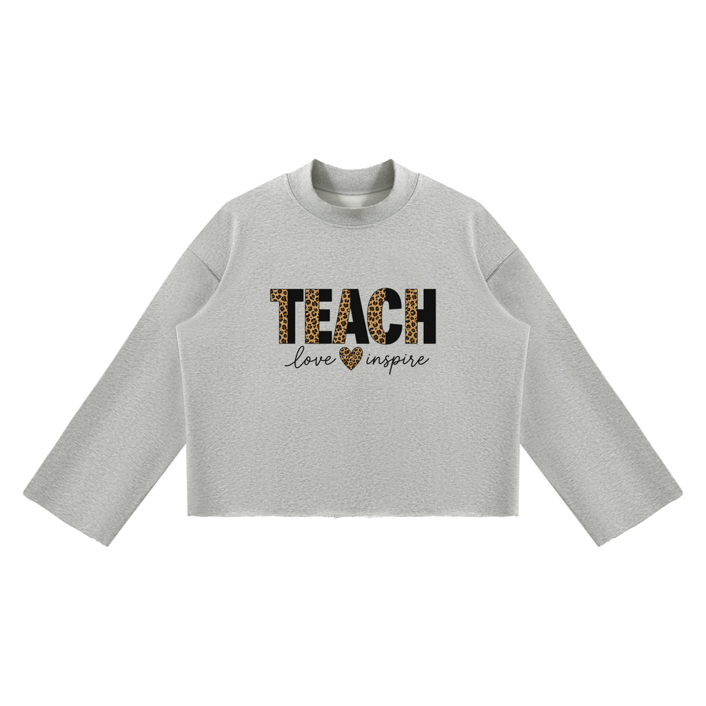 Unisex Mock Neck Raw Edge Boxy Sweatshirt